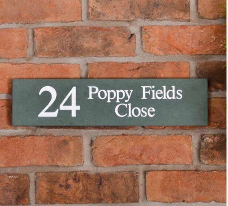 Large Smoky Green Slate Address Sign | Personalised 1 Line House Sign | 40.5 x 10cm image 1