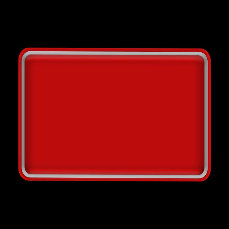 Puede incluir: Un letrero rectangular rojo con esquinas redondeadas y un borde blanco fino. El letrero tiene un acabado brillante y est&aacute; sobre un fondo negro. El dise&ntilde;o general es simple y audaz.