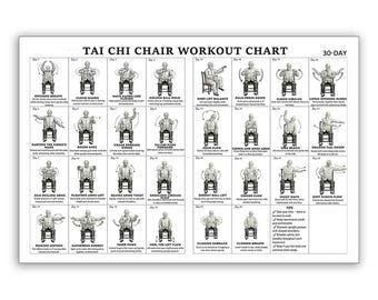 Póster con ejercicios de Tai Chi en silla, ideal para personas mayores.