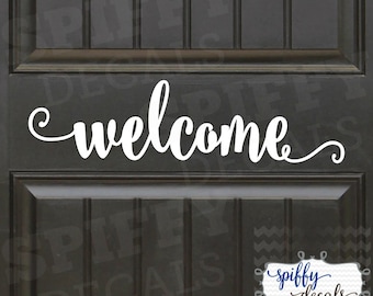 Welcome Hello Bye Front Door Wall Decal Vinyl Sticker Decor Entrance Way Hello Home Decal SET OF 2 Spiffy Decals