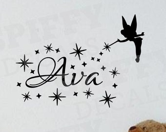 Tinkerbell Name Wall Decal Vinyl Sticker Personalized Custom Silhouette Spiffy Decals Baby Girl Nursery Bedroom