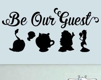 Soyez notre guest beauty and the beast vinyl wall decal sticker Disney Silhouettes Quote