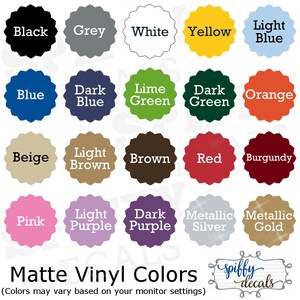 Puede incluir: Una tabla de colores de vinilo mate para proyectos de manualidades. Los colores incluyen negro, gris, blanco, amarillo, azul claro, azul, azul oscuro, verde lima, verde oscuro, naranja, beige, marr&oacute;n claro, marr&oacute;n, rojo, burdeos, rosa, morado claro, morado oscuro, plata metalizada y oro metalizado.