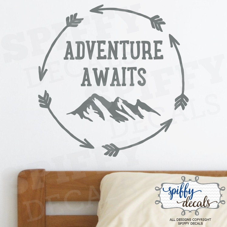 Adventure Awaits Wall Decal Vinyl Sticker Quote Travel With Arrow ...