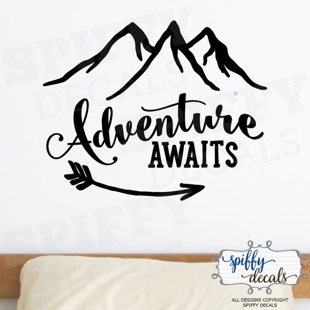 Adventure Awaits Wall Decal Vinyl Sticker Quote Travel With Mountains ...