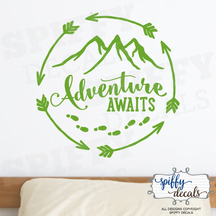 Adventure Awaits Circle Footprints Mountain Wall Decal Vinyl Sticker ...