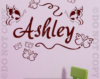 Personalized Name with Butterfly Butterflies Personalized Name Vinyl Wall Decal Sticker Decor