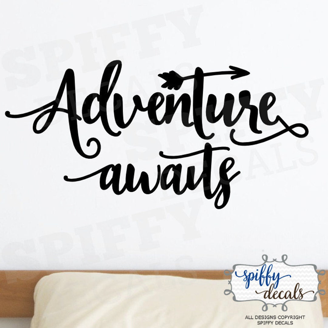 Adventure Awaits Wall Decal Vinyl Sticker Quote Travel With Arrow ...