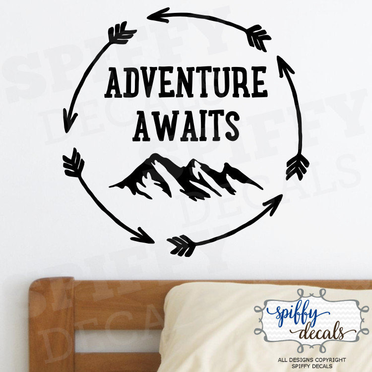 Adventure Awaits Wall Decal Vinyl Sticker Quote Travel With Arrow ...
