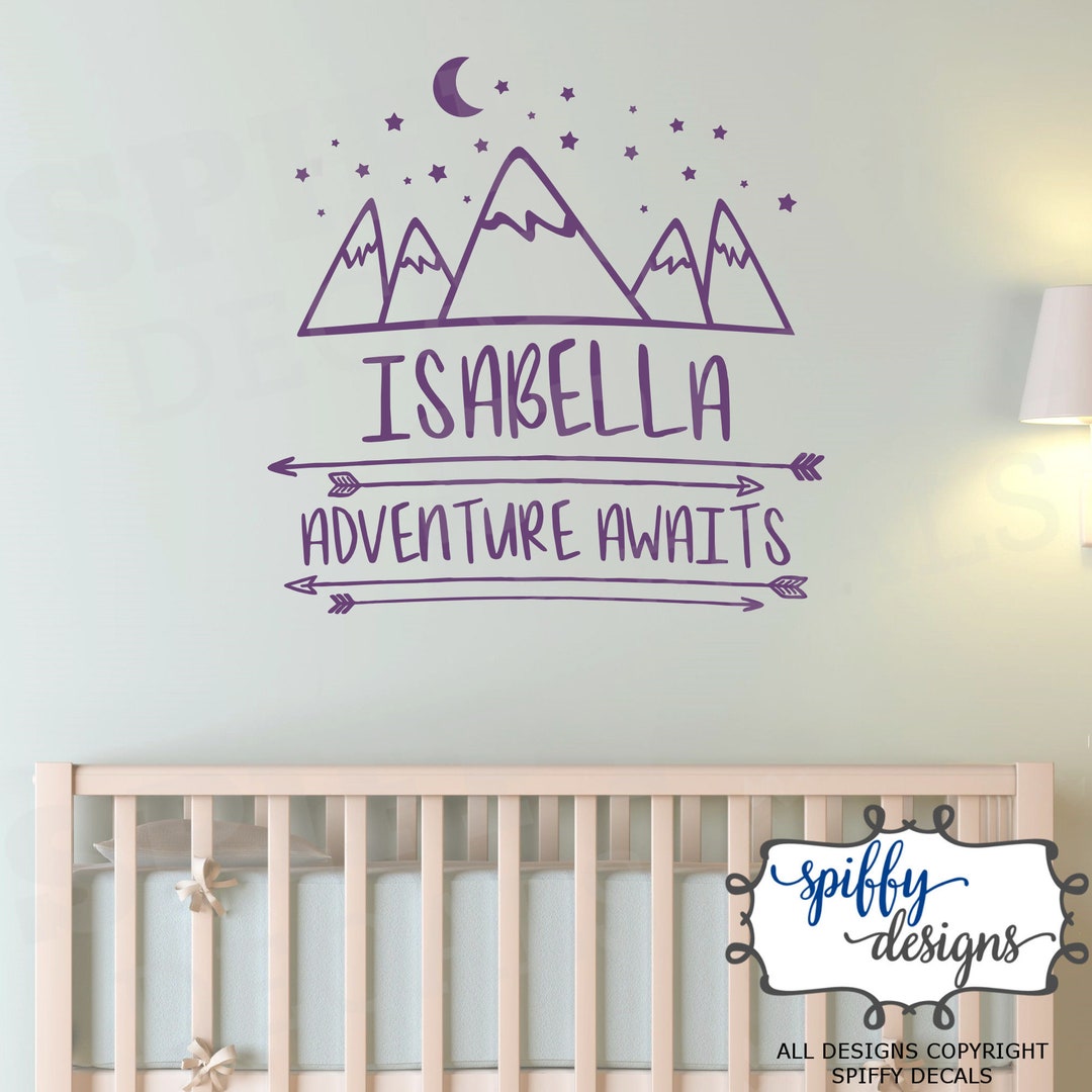Personalized Name Adventure Awaits Mountains Stars Moon | Wall Decal ...