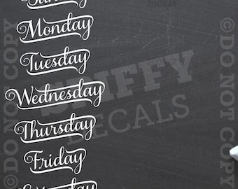 Chalkboard Calendar - Days of the Week - Removable Vinyl Wall Decal -