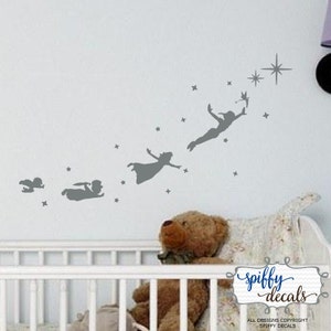 Peter Pan Tinkerbell Wendy John Michael Flying Second Star To The Right Wall Decal Vinyl Sticker Quote Walt Disney Theme Spiffy Decals