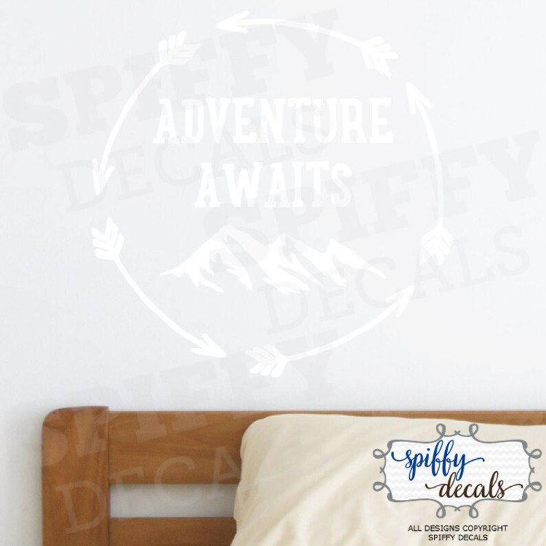 Adventure Awaits Wall Decal Vinyl Sticker Quote Travel With Arrow ...