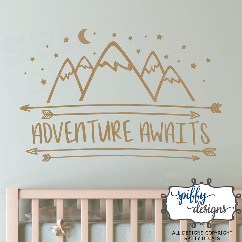 Adventure Awaits Wall Decal Vinyl Sticker Quote Outdoor Mountains Stars ...