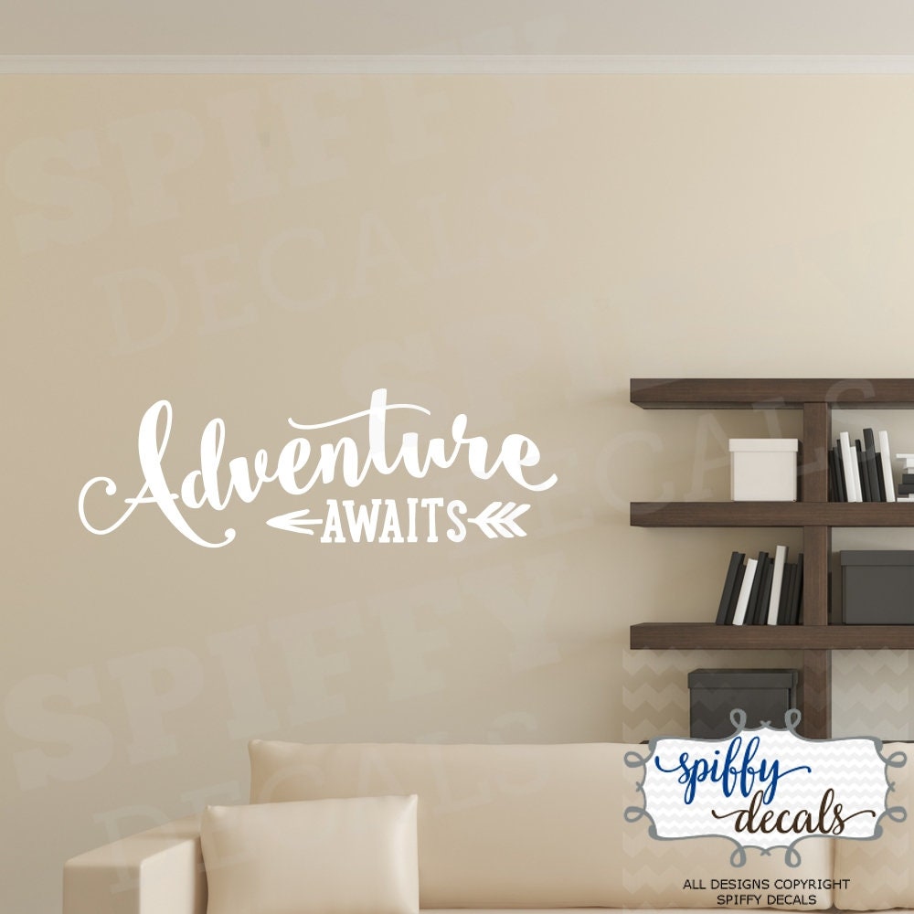 Adventure Awaits Wall Decal Vinyl Sticker Quote Travel With Arrow by ...