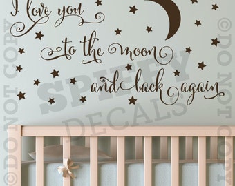 Je t’aime à la lune et de retour à nouveau vinyle mur decal décor nursery boy girl bébé