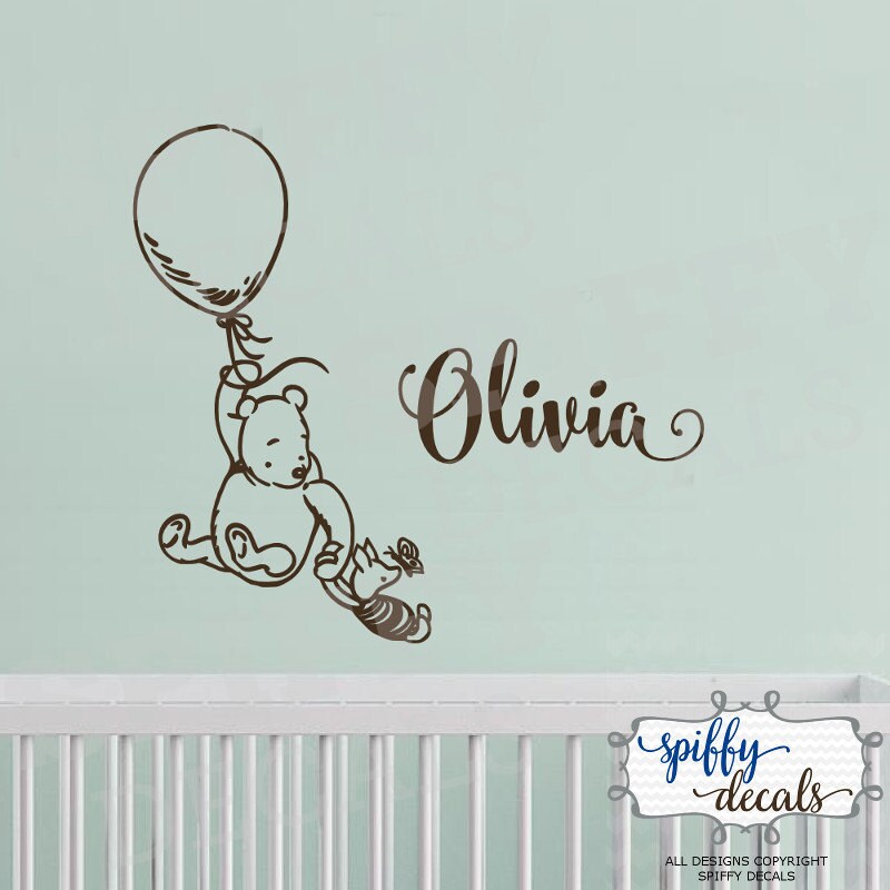 Sticker Mural Winnie L'Ourson Personnalisé - Prénom Au Choix, 40cm - Déco Chambre Enfant