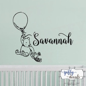 Winnie The Pooh Personalized Name Wall Decal Vinyl Sticker Custom Classic Winnie Piglet Balloon