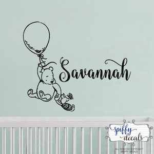 Winnie The Pooh Personalized Name Wall Decal Vinyl Sticker Custom Classic Winnie Piglet Balloon