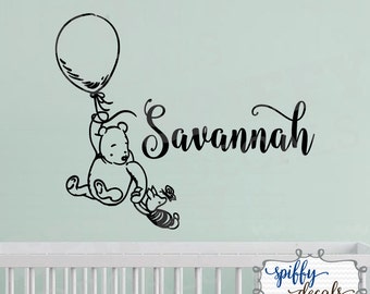 Winnie The Pooh Personalized Name Wall Decal Vinyl Sticker Custom Classic Winnie Piglet Balloon