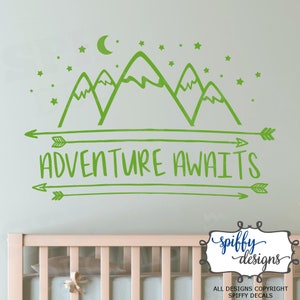 Adventure Awaits Wall Decal Vinyl Sticker Quote Outdoor Mountains Stars Arrows V7 by Spiffy Decals Lime Green