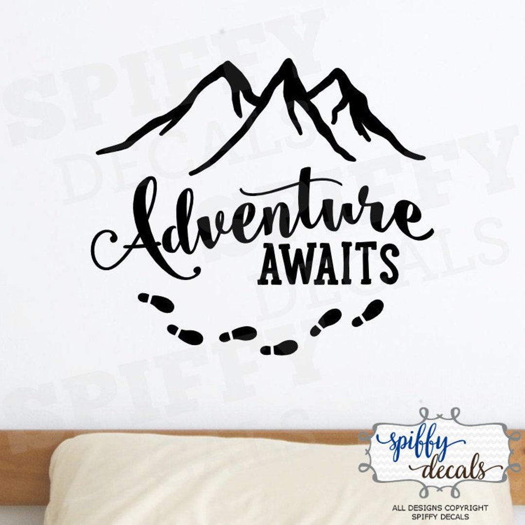Adventure Awaits Wall Decal Vinyl Sticker Quote Travel With Mountains ...