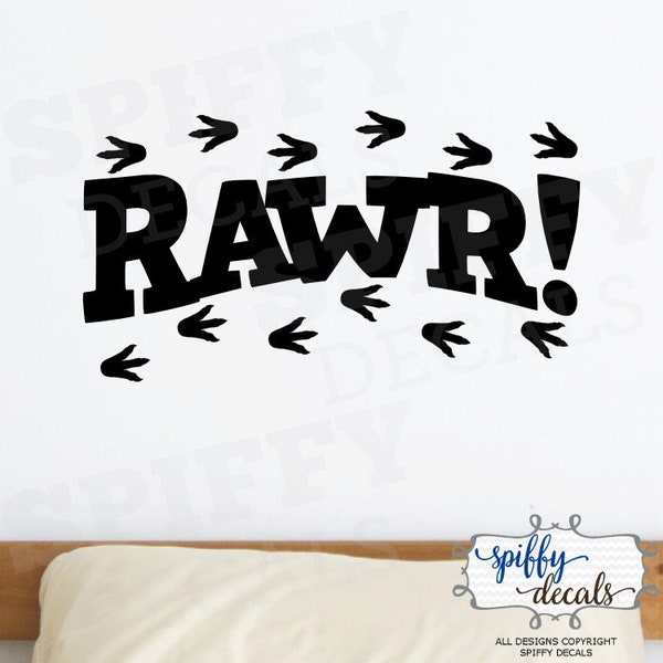 Rawr Dinosaur Footprints T-Rex Prehistoric Comic Wall Decal Vinyl Sticker Quote Decor Adventure by Spiffy Decals