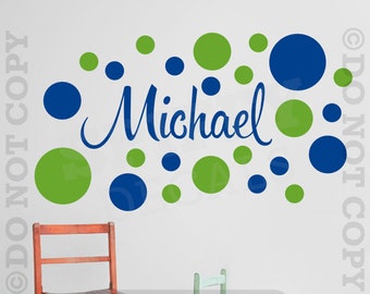 Personalized POLKADOTS and NAME Vinyl Wall Decal Sticker Girl Boy Nursery