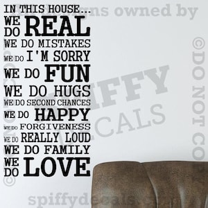 In This House We Do Love Play Fun Forgive Family Hugs Vinyl Wall Decal Sticker Decor