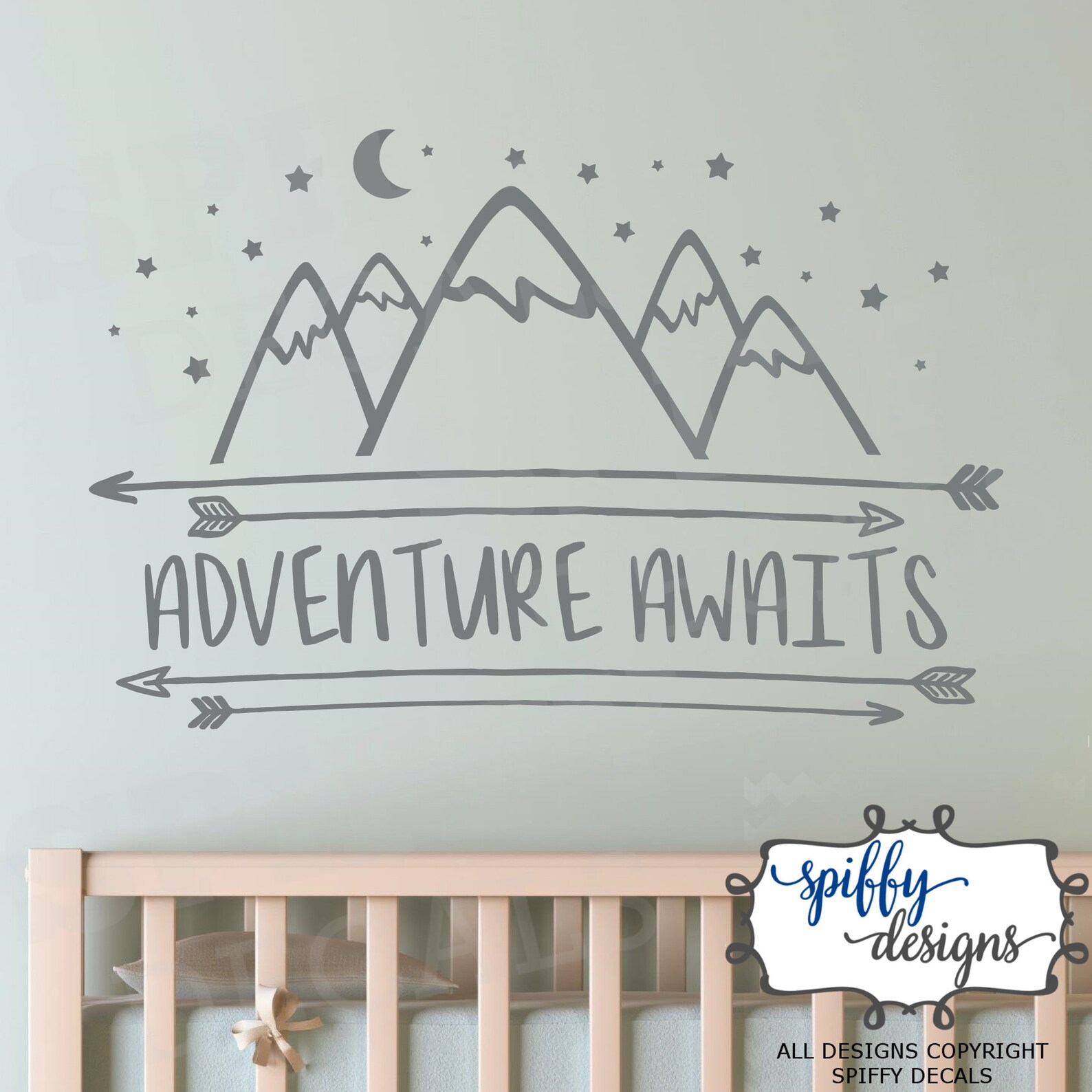 Adventure Awaits Wall Decal Vinyl Sticker Quote Outdoor Mountains Stars ...