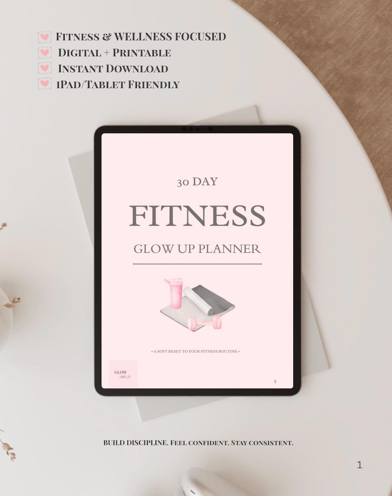 30 Day Fitness Glow up Planner | Wellness Habit Tracker (digital ...