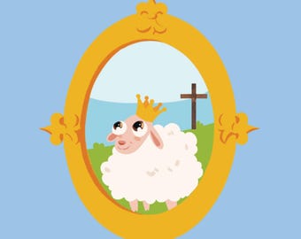 Lámina cristiana personalizada / Su hijo, oveja con corona (descarga digital)