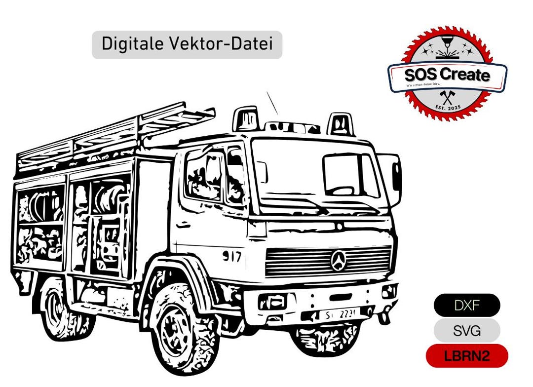 Fire Truck File – Fire Engine Line Art – Laser File DXF, SVG, Lightburn ...