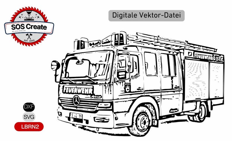 Fire Truck File – Fire Engine Line Art – Laser File DXF, SVG, Lightburn ...