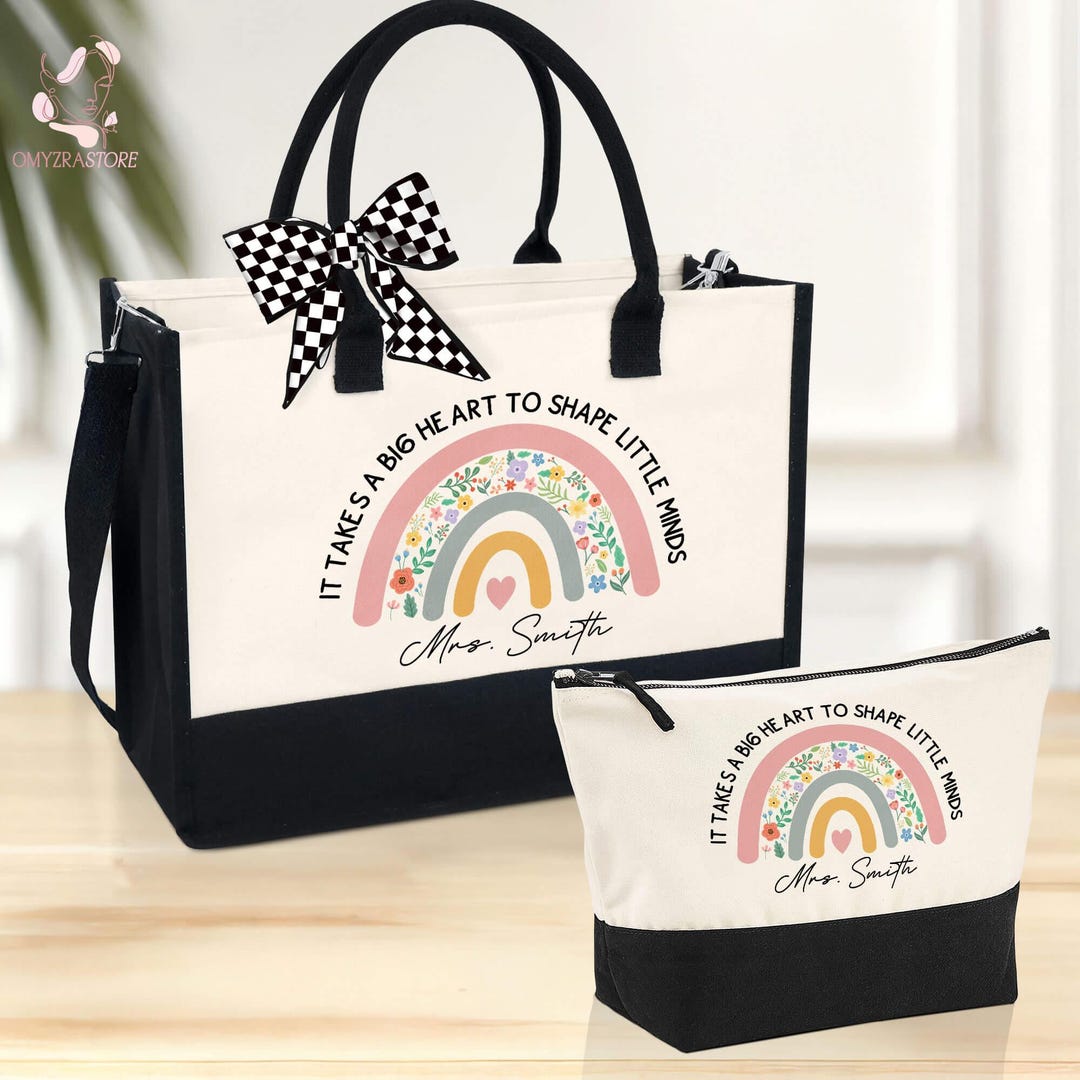 Personalized Teacher Tote Bag, Custom Teacher Bag, Pencil Rainbow Bag ...
