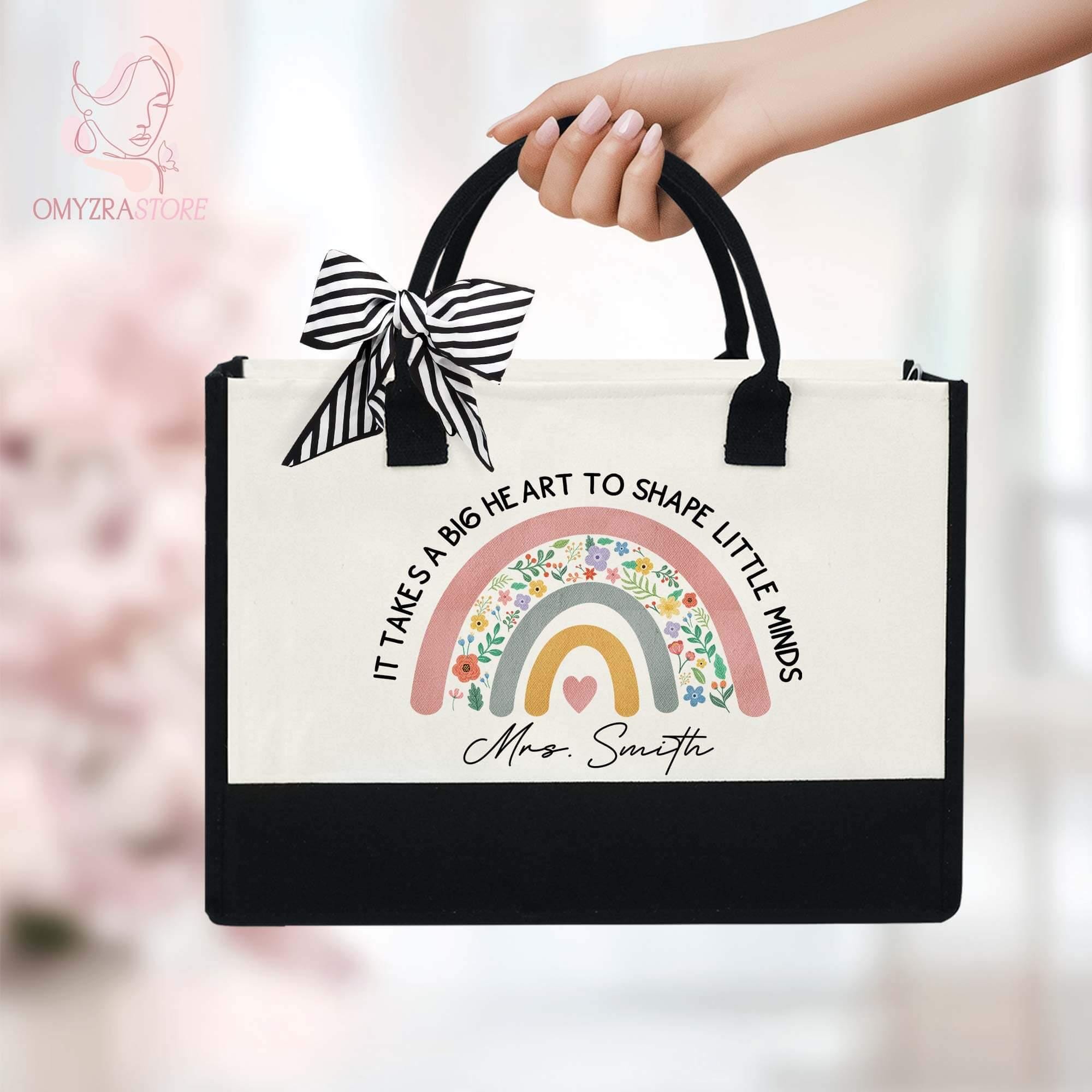 Personalized Teacher Tote Bag, Custom Teacher Bag, Pencil Rainbow Bag ...