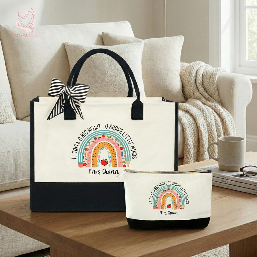 Personalized Teacher Tote Bag, Custom Teacher Bag, Pencil Rainbow Bag ...