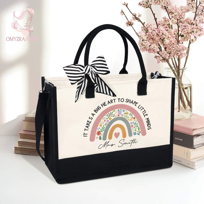 Personalized Teacher Tote Bag, Custom Teacher Bag, Pencil Rainbow Bag ...