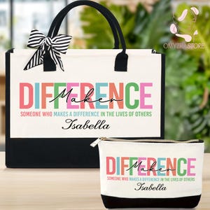 Personalized Difference Maker Tote Bag, Mentor Appreciation Gift, Leader Gift, Gift for Teacher, Thank You Gift, Coworker Gift, Teacher Gift