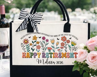 Personalized Retirement Canvas Bag Gift, Custom Retirement Gift For Boss CoWorker, Officially Retired Gift For Her, Teacher Retirement Nurse