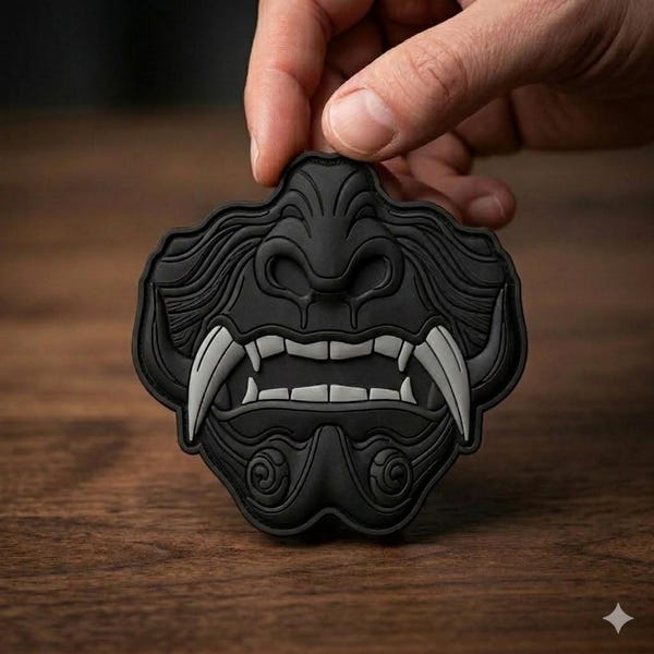 Parche de PVC con máscara Oni, parche táctico japonés de demonio, insignia militar con cierre de velcro, emblema de equipo samurái para mochila, sombrero o chaleco.