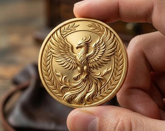 Moneda de oro con el ave fénix naciente, ficha de corona de laurel mítica de fuego, regalo coleccionable de animales legendarios, moneda de arte fantástico griego