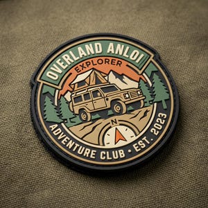 Overland Explorer PVC Patch, Adventure Club Morale Patch, Hook and Loop Camping Badge, Offroad Emblem for Backpack, Hat or Outdoor Vest