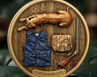 Moneda personalizada conmemorativa de perro de caza, regalo personalizado para cazadores, decoración de metal para chalecos de escopeta.