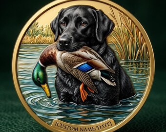 Moneda conmemorativa personalizada de un Labrador Negro, regalo personalizado para amantes de los perros cobradores, decoración de arte en metal para la caza de patos.
