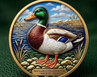 Moneda conmemorativa personalizada del ánade real, regalo personalizado de pato, arte en metal sobre conservación.