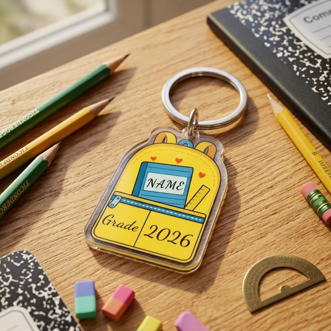 Custom Name School Bag Keychain, Personalized Acrylic Keychain for ...