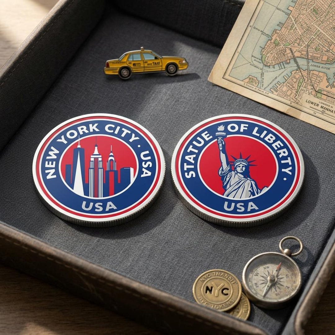 New York City Souvenir Coin, NYC Skyline Metal Challenge Coin, Statue ...