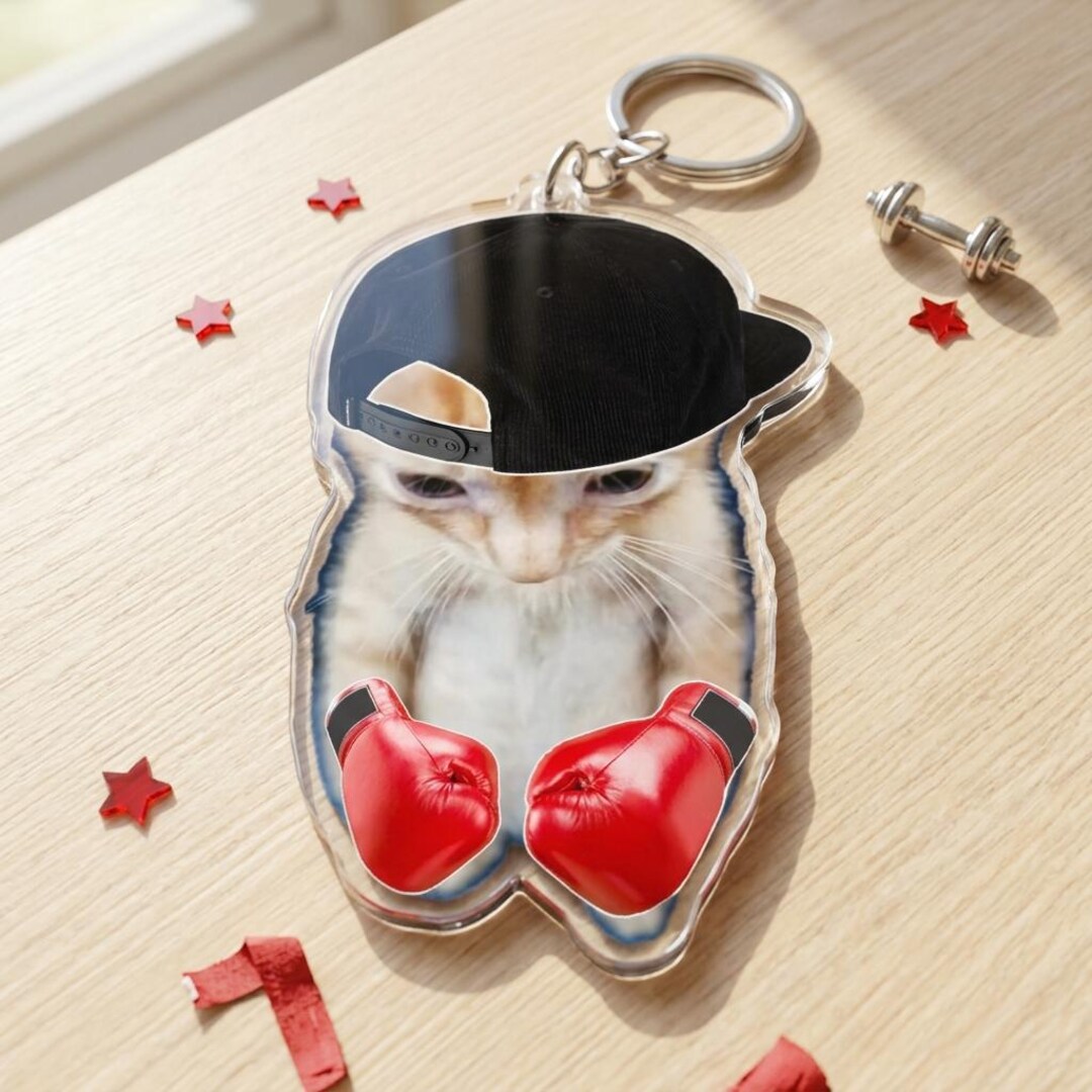 Boxing Cat Pin Funny Boxing Cat Acrylic Keychain, Cute Kitten Wearing Boxing Gloves ...
