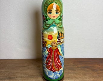 Muñeca rusa Matryoshka vintage pintada a mano, soporte para botella de vino o vodka